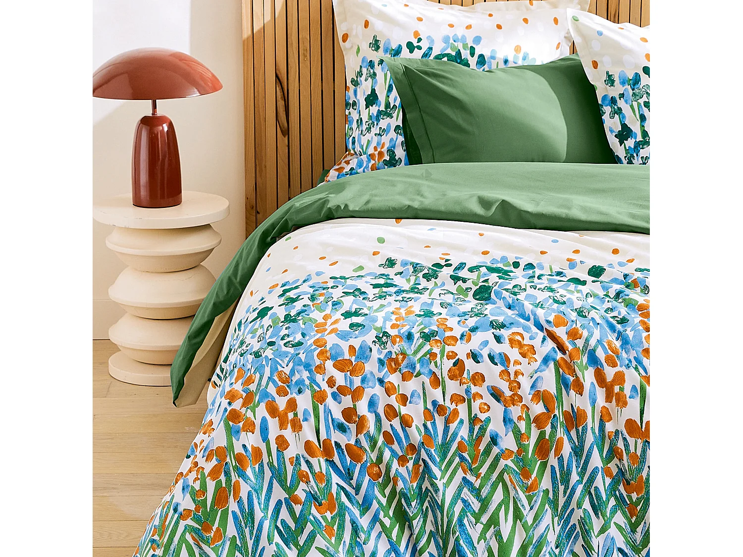 Drap housse 140x190 cm bonnet 40 cm coton ÉVASION Vert fougère