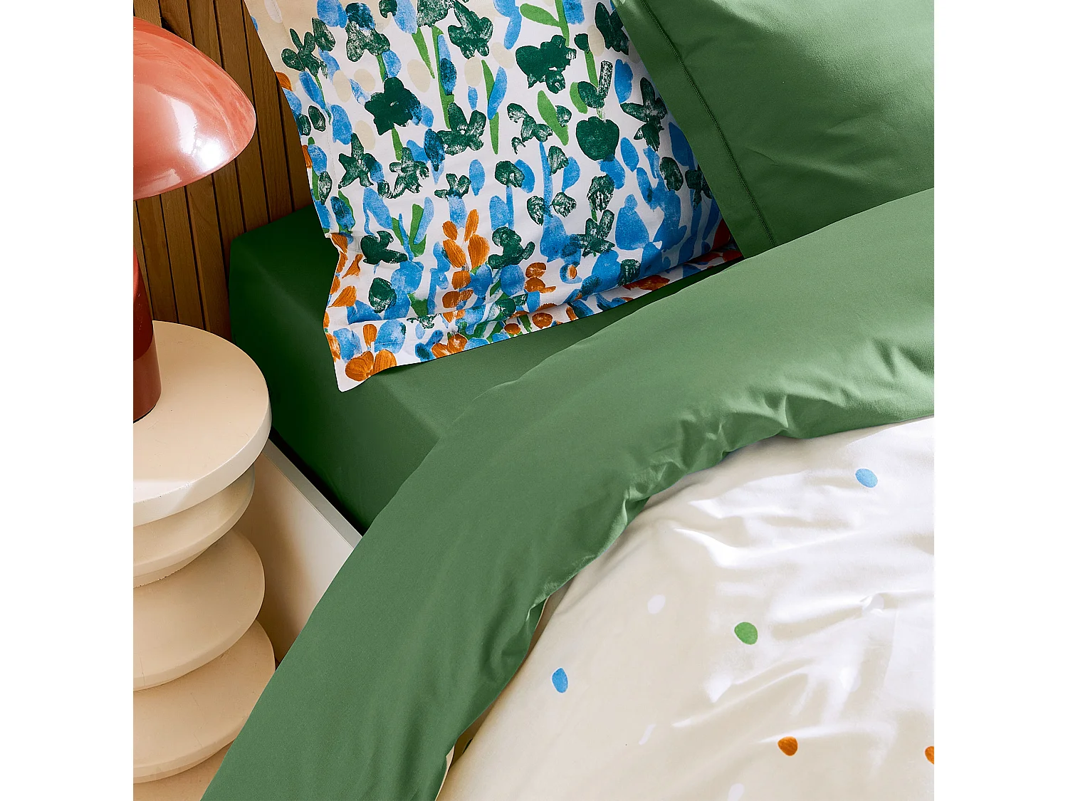 Drap housse 140x190 cm bonnet 40 cm coton ÉVASION Vert fougère