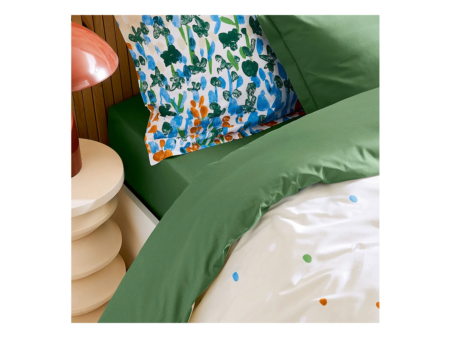 Housse de couette 140x200 cm en coton ÉVASION Blanc vert