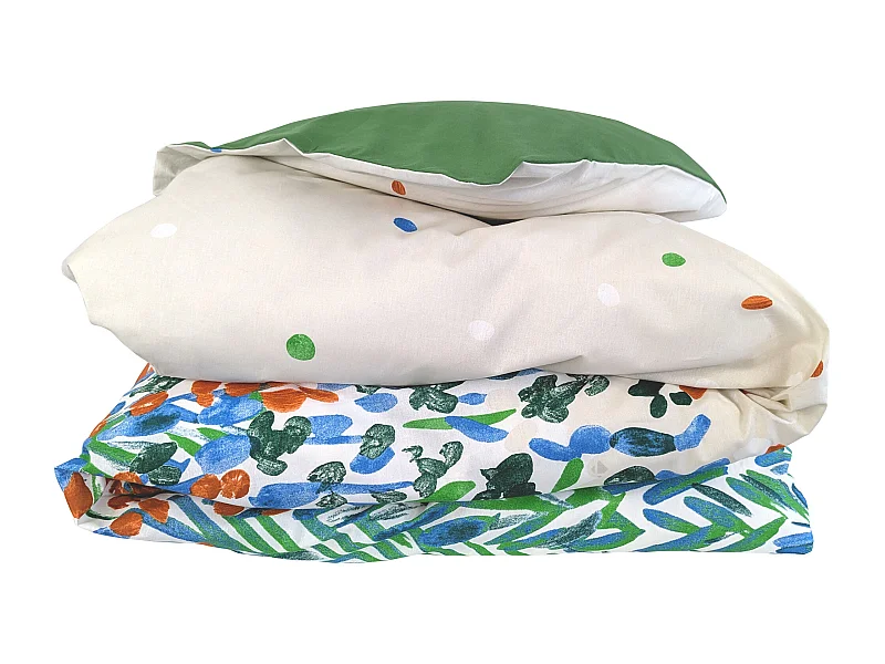 Housse de couette 240x220 cm en coton ÉVASION Blanc vert