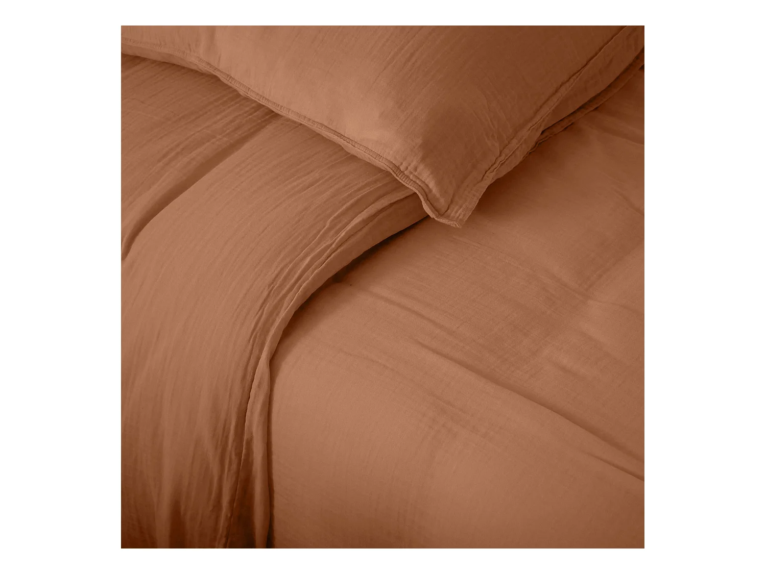 Housse de couette 240x220 cm mousseline de coton MILOS marron cognac