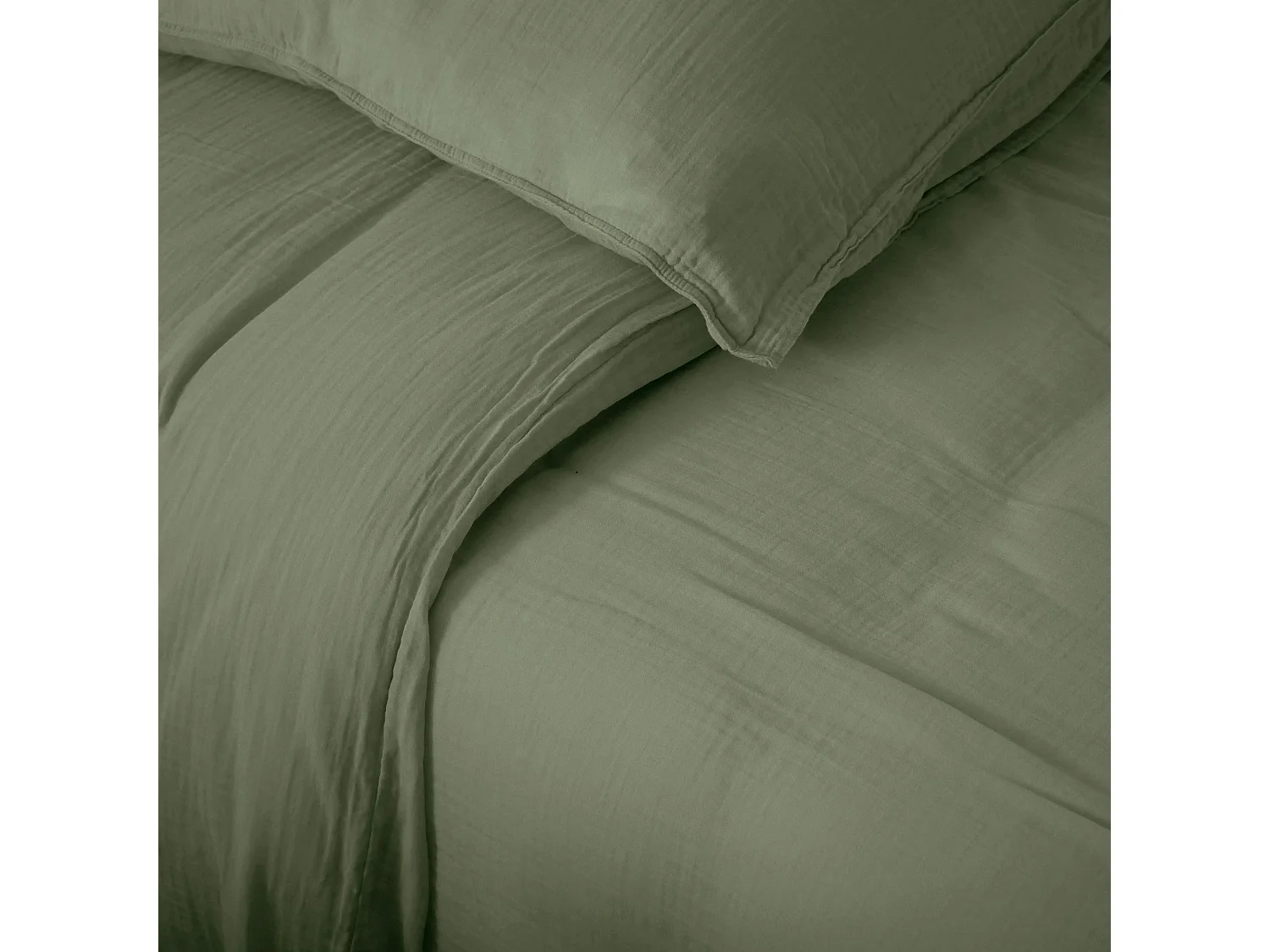 Housse de couette 240x220 cm mousseline de coton MILOS vert mousse