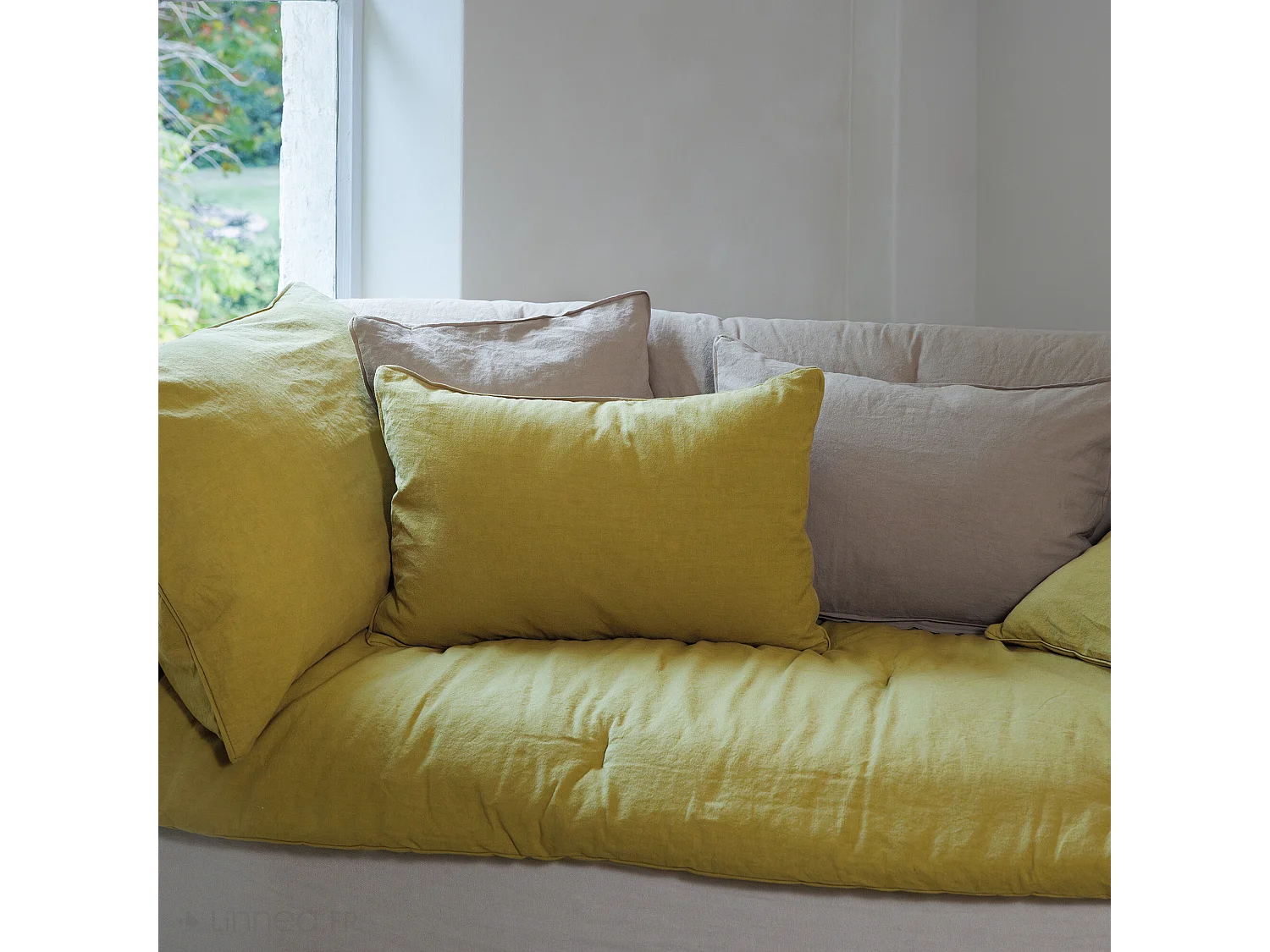 Housse de coussin 45x45 cm 50% lin et 50% coton collection OPERA DECO jasmin