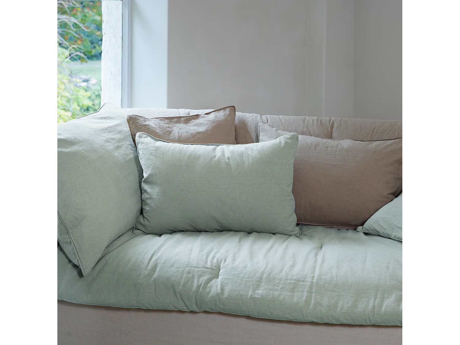 Housse de coussin 45x45 cm 50% lin et 50% coton collection OPERA DECO lichen