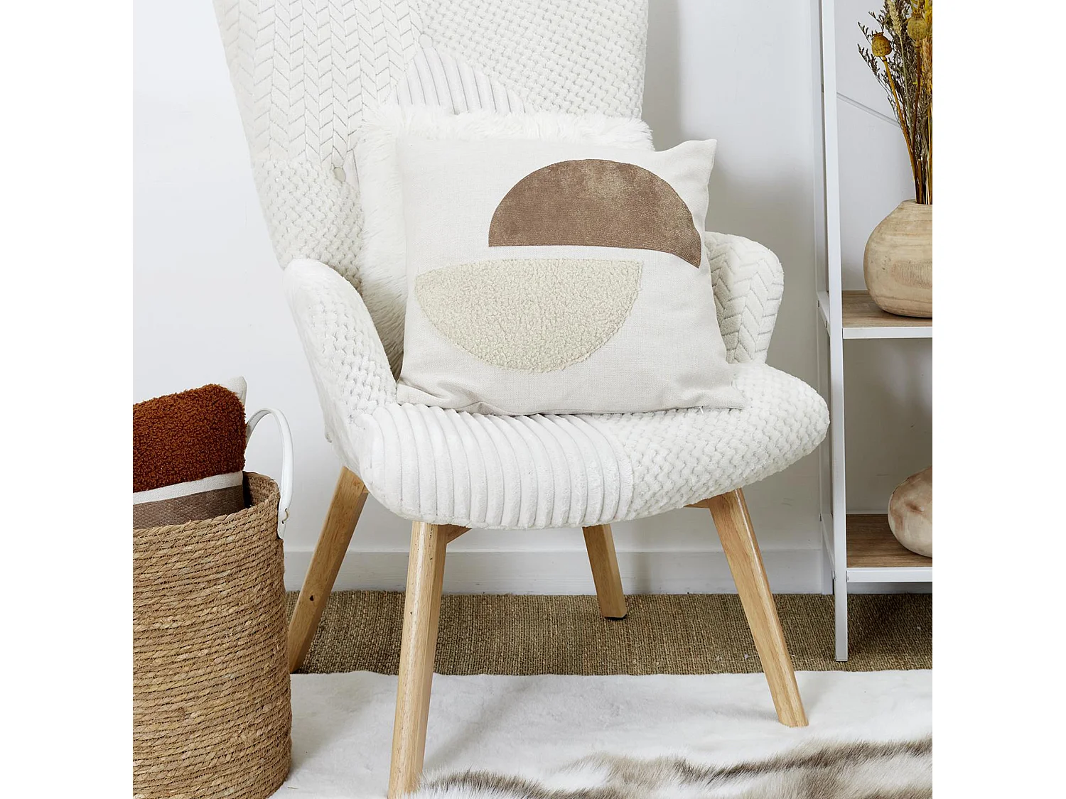 Coussin bicolore moderne 40x40 cm collection CRUSH beige et taupe