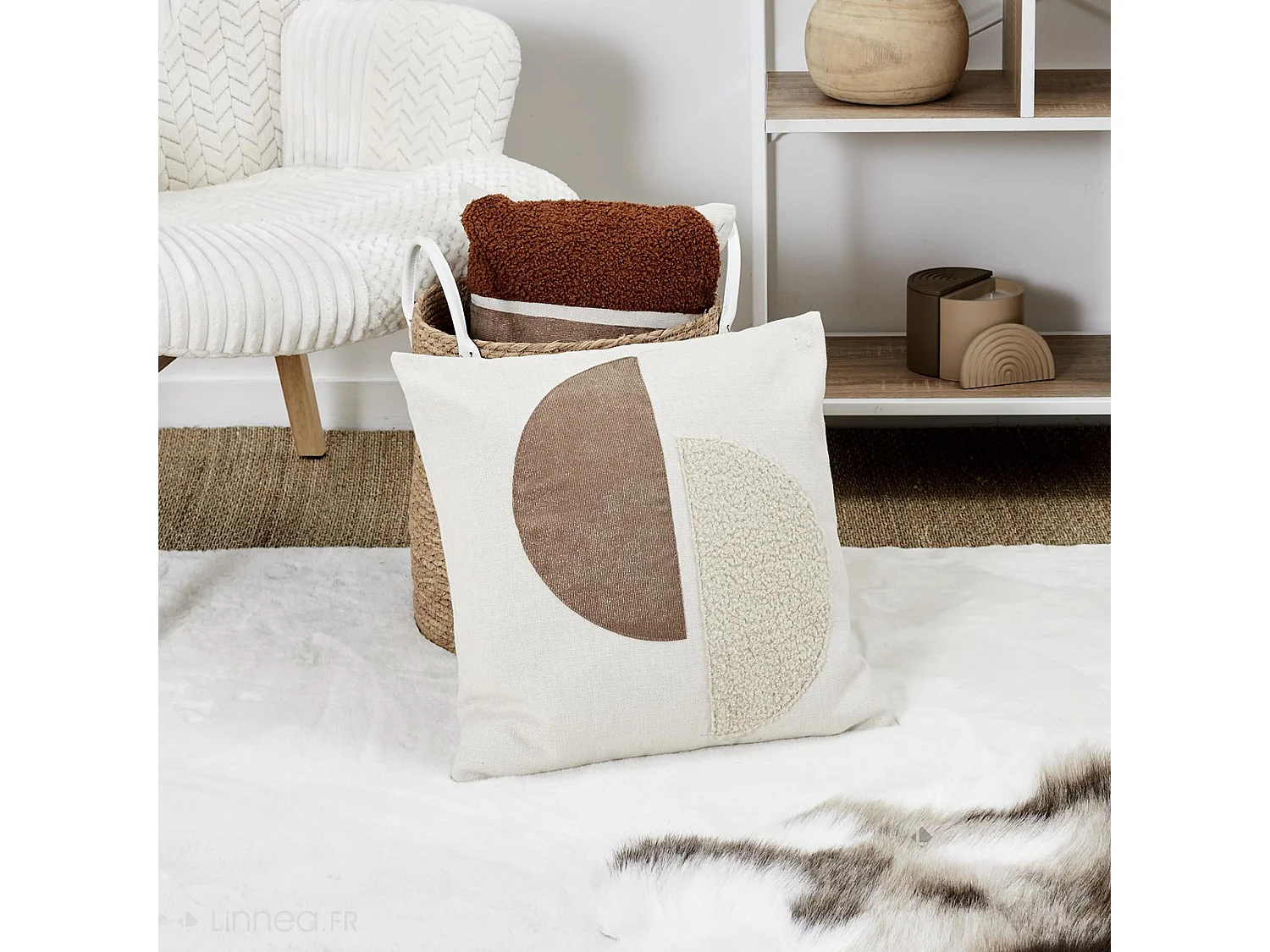 Coussin bicolore moderne 40x40 cm collection CRUSH beige et taupe