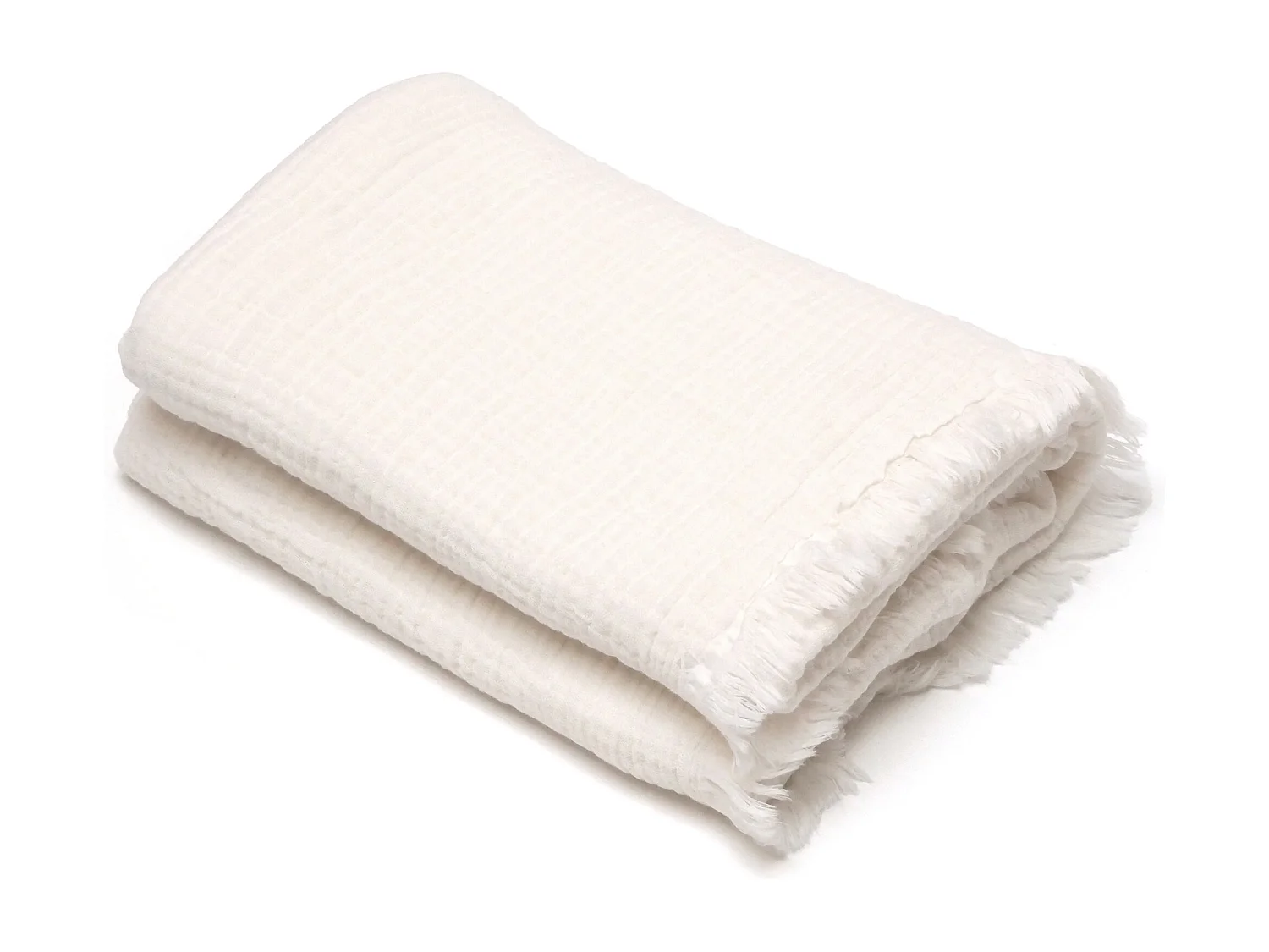 Drap de plage 95x180 cm mousseline de coton collection KEA avec franges blanc neige