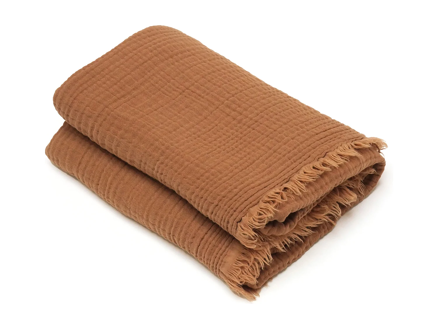 Drap de plage 95x180 cm mousseline de coton collection KEA avec franges marron cognac