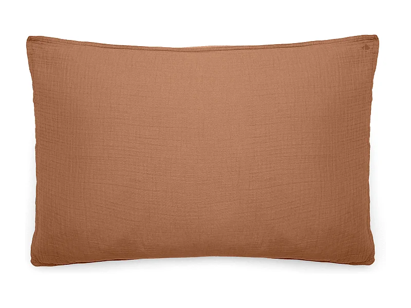Taie d'oreiller 50x70 cm mousseline de coton MILOS marron cognac