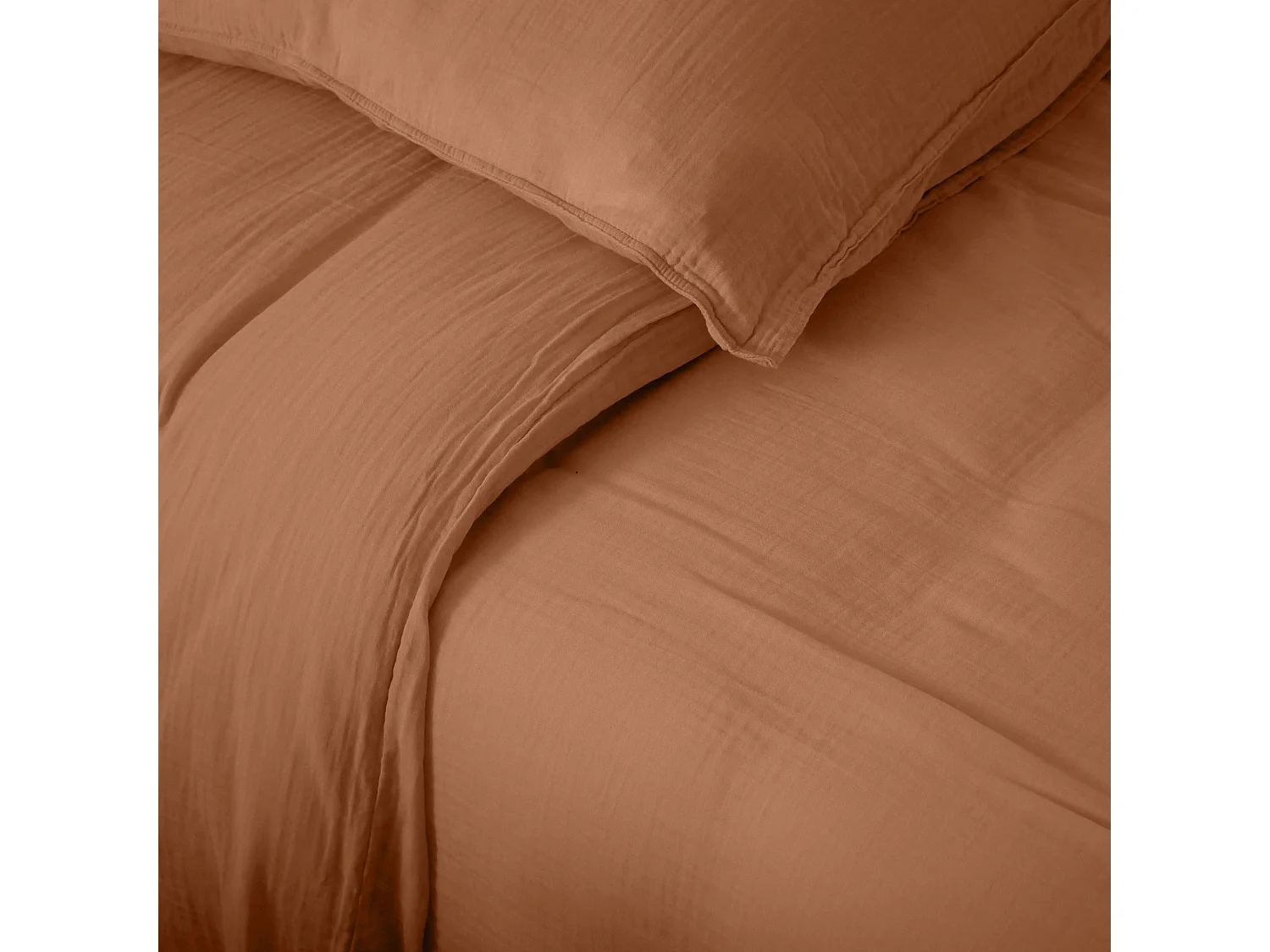 Taie d'oreiller 65x65 cm mousseline de coton MILOS marron cognac