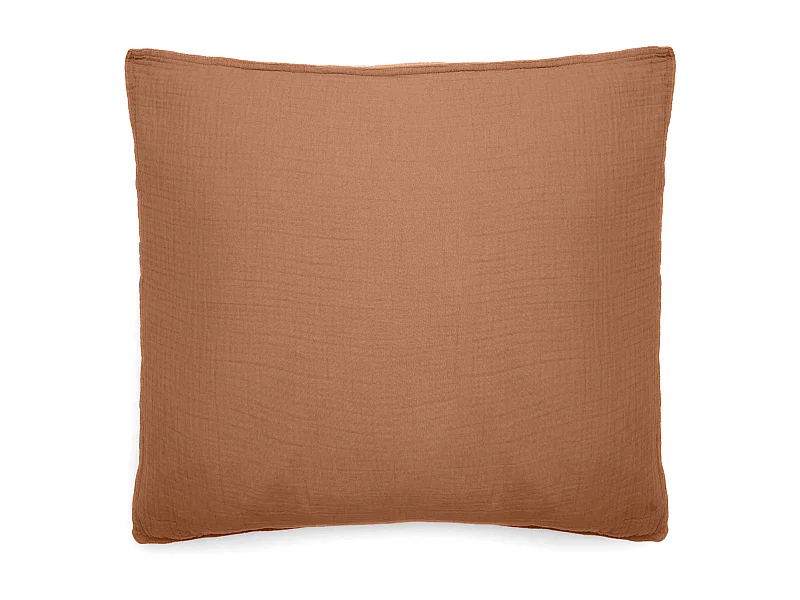 Taie d'oreiller 65x65 cm mousseline de coton MILOS marron cognac