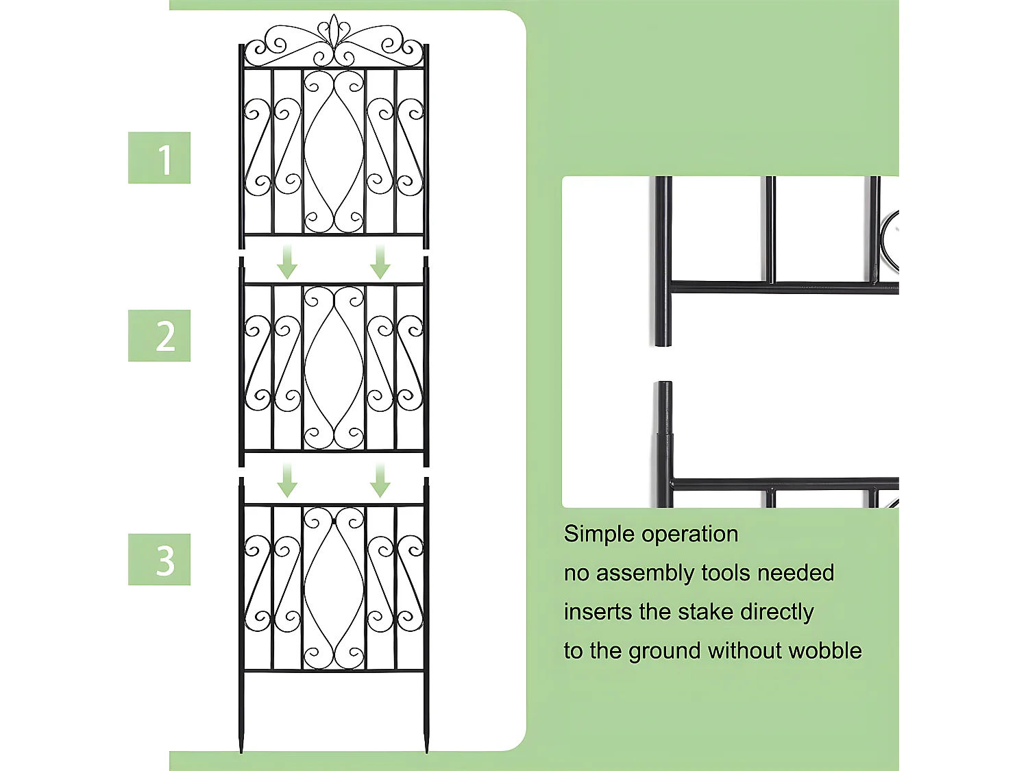 Set van 2 tuinrekken 182x50 cm klimsteun voor planten van zwart metaal Decoratief hekwerk, roestbestendig bloemenrooster voor tuin, binnenplaats of terras