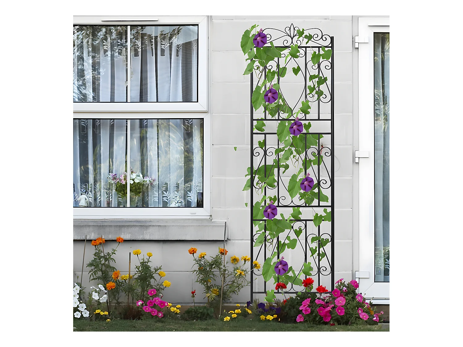 Set van 2 tuinrekken 182x50 cm klimsteun voor planten van zwart metaal Decoratief hekwerk, roestbestendig bloemenrooster voor tuin, binnenplaats of terras