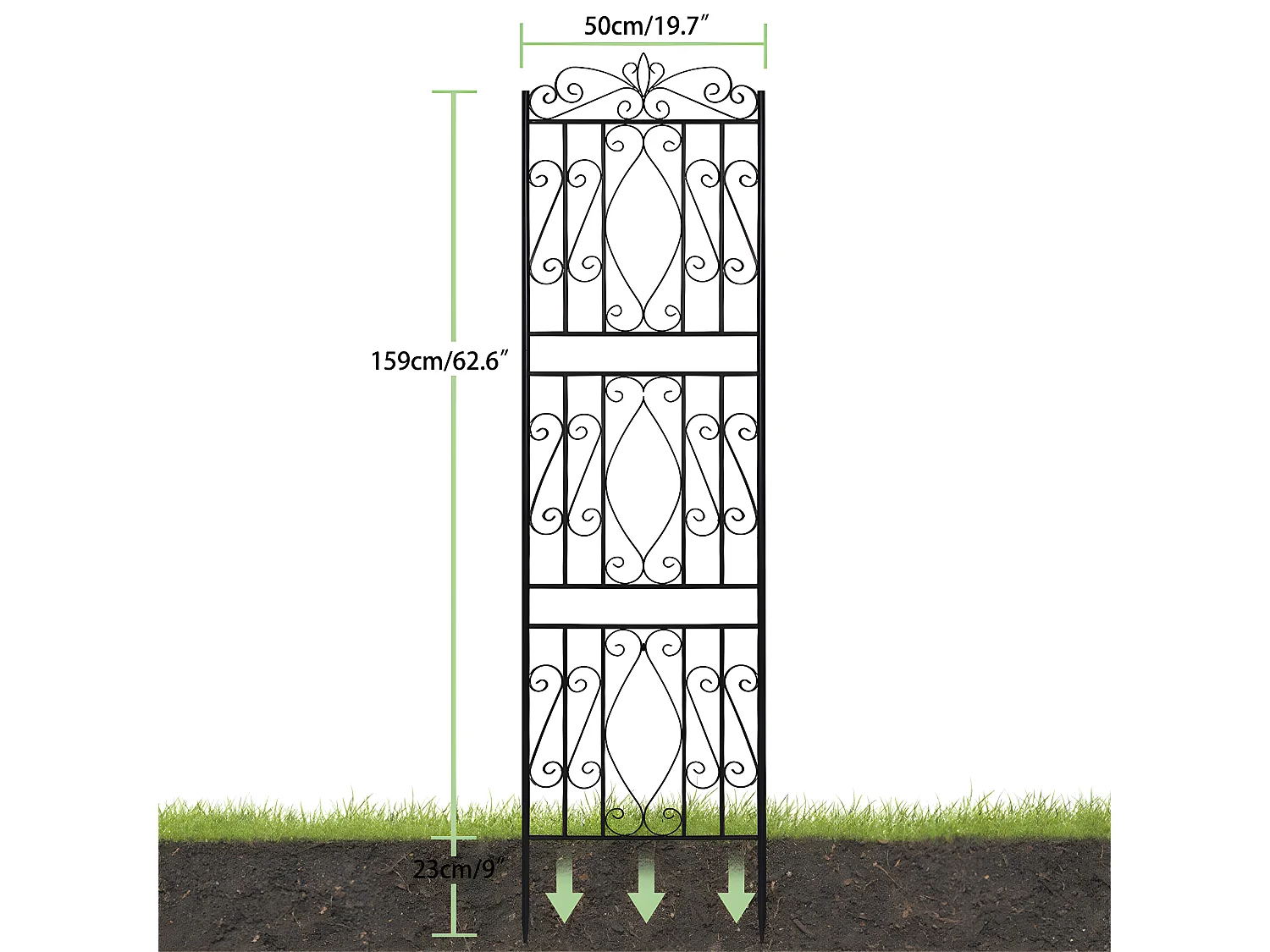 Set mit 2 Gartenspalieren 182x50 cm Rankhilfe für Kletterpflanzen aus schwarzem Metall Dekorativer Zaun, rostfreies Gitter für Blumen, Garten, Hof oder Terrasse