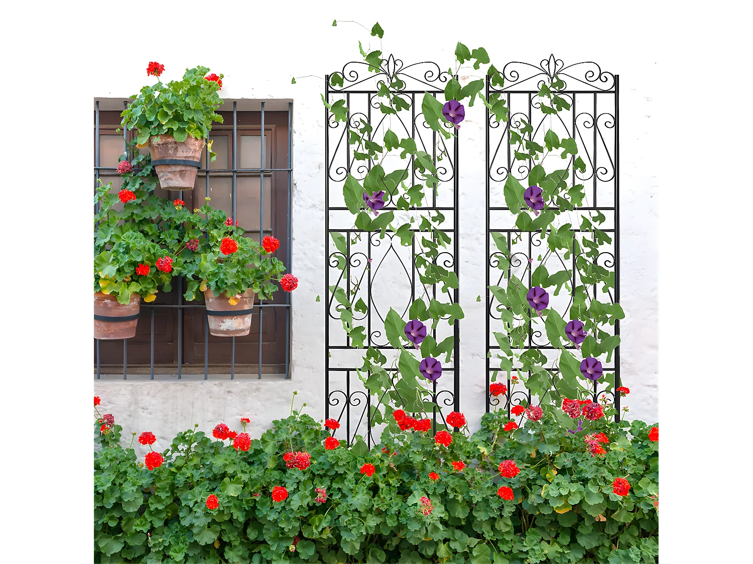 Set mit 2 Gartenspalieren 182x50 cm Rankhilfe für Kletterpflanzen aus schwarzem Metall Dekorativer Zaun, rostfreies Gitter für Blumen, Garten, Hof oder Terrasse