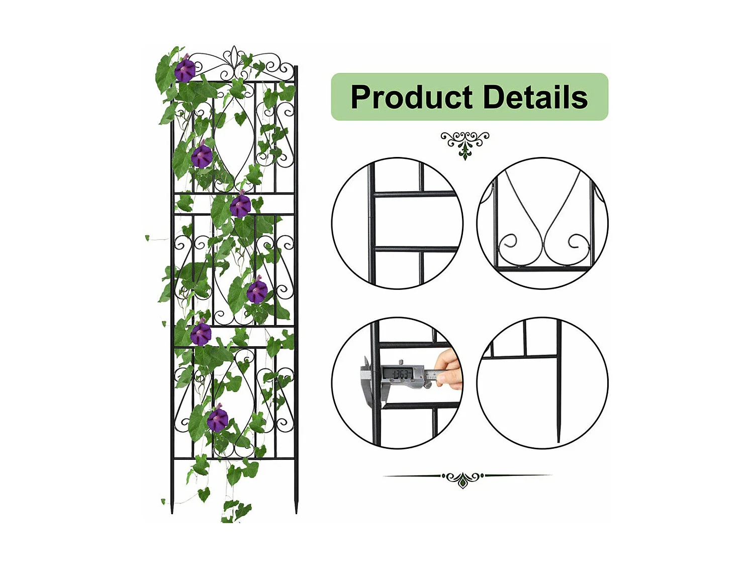 Set mit 2 Gartenspalieren 182x50 cm Rankhilfe für Kletterpflanzen aus schwarzem Metall Dekorativer Zaun, rostfreies Gitter für Blumen, Garten, Hof oder Terrasse
