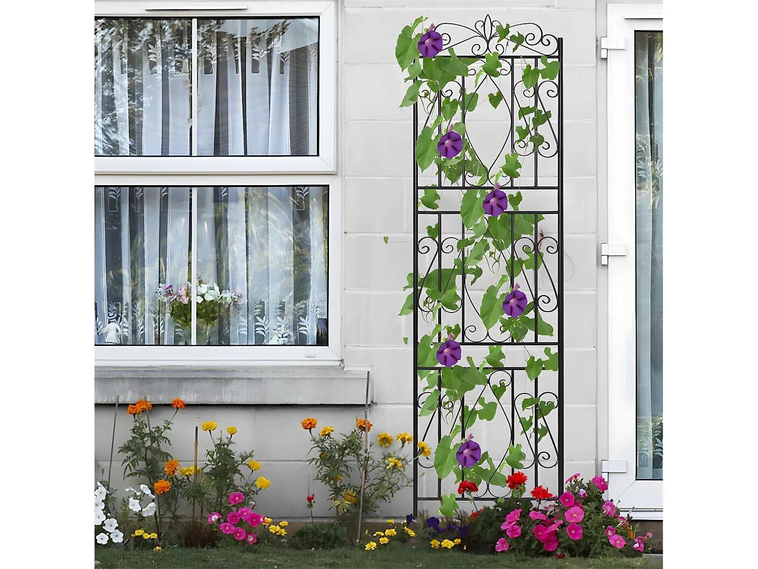 Set mit 2 Gartenspalieren 182x50 cm Rankhilfe für Kletterpflanzen aus schwarzem Metall Dekorativer Zaun, rostfreies Gitter für Blumen, Garten, Hof oder Terrasse