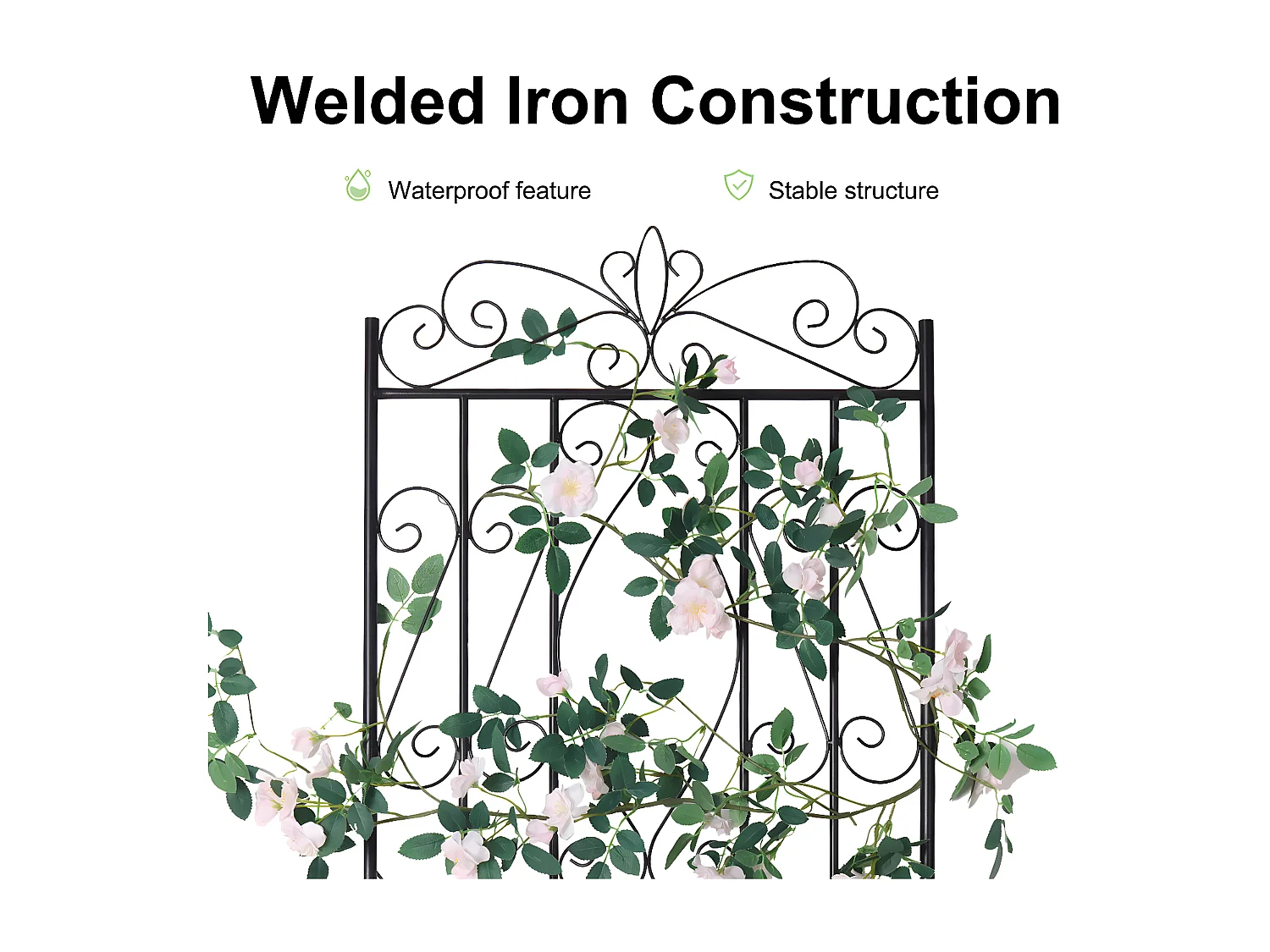 Set mit 2 Gartenspalieren 182x50 cm Rankhilfe für Kletterpflanzen aus schwarzem Metall Dekorativer Zaun, rostfreies Gitter für Blumen, Garten, Hof oder Terrasse