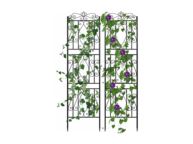Set van 2 tuinrekken 182x50 cm klimsteun voor planten van zwart metaal Decoratief hekwerk, roestbestendig bloemenrooster voor tuin, binnenplaats of terras