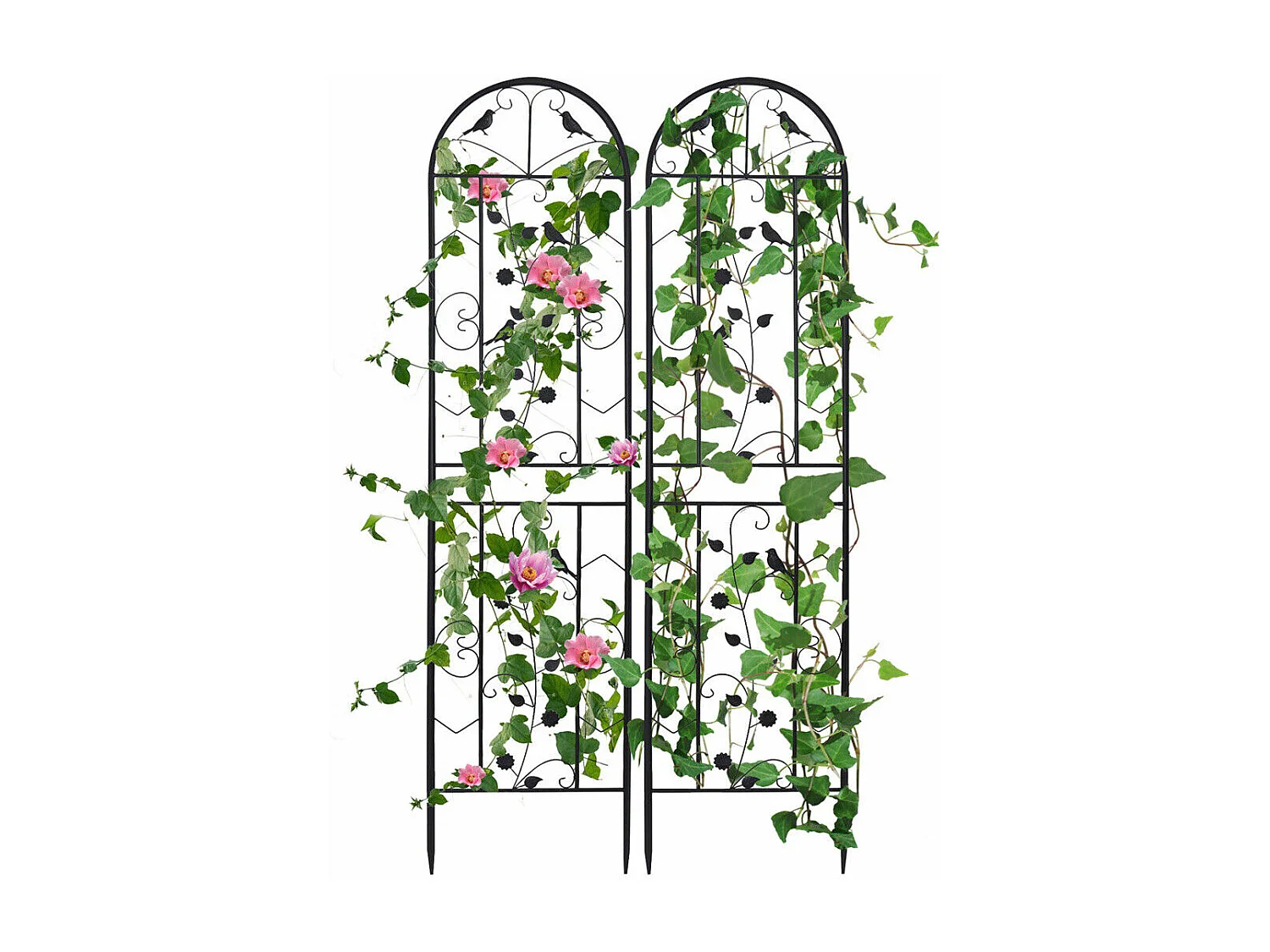 Set mit 2 Garten-Spalieren 210x50 cm Rankhilfe für Kletterpflanzen aus schwarzem Metall Dekorativer Zaun, rostfreie Gitter für Blumen, Garten, Hof oder Terrasse