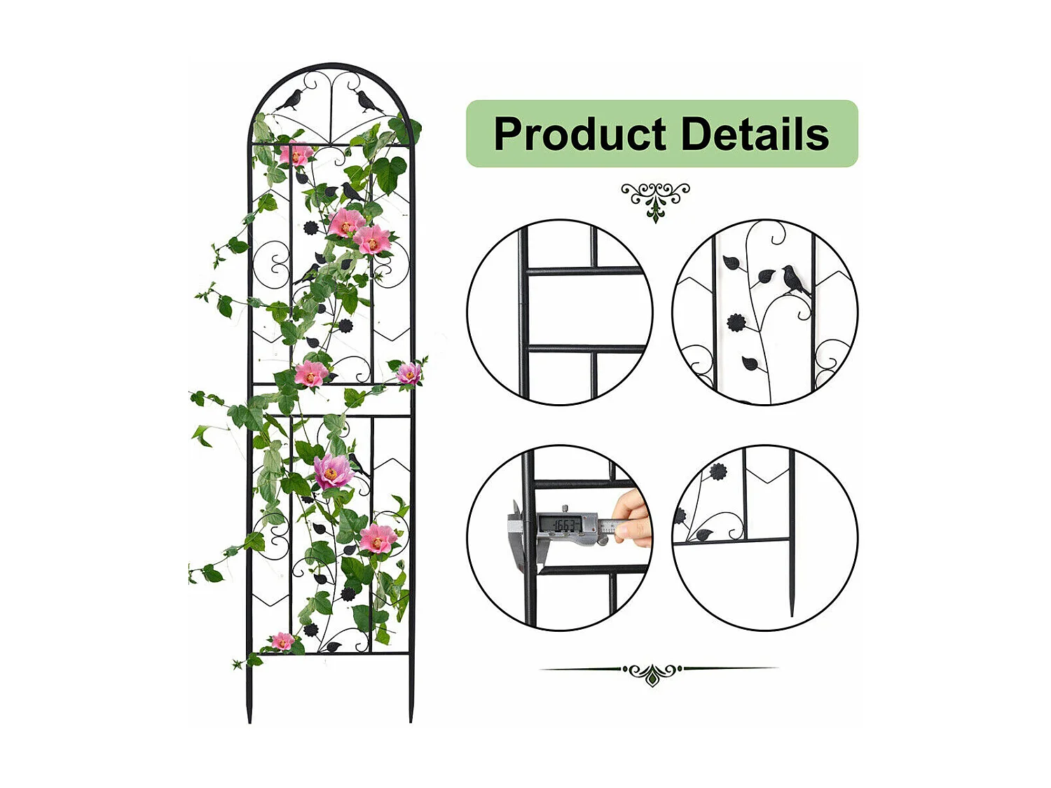 Set mit 2 Garten-Spalieren 210x50 cm Rankhilfe für Kletterpflanzen aus schwarzem Metall Dekorativer Zaun, rostfreie Gitter für Blumen, Garten, Hof oder Terrasse