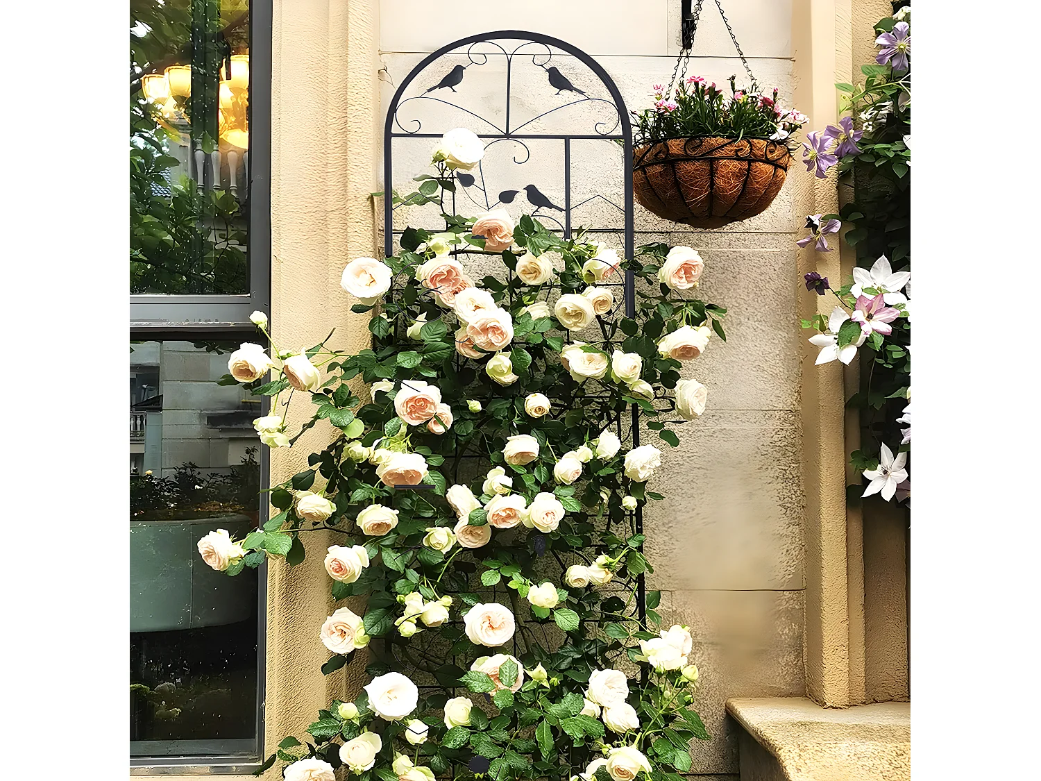 Set mit 2 Garten-Spalieren 210x50 cm Rankhilfe für Kletterpflanzen aus schwarzem Metall Dekorativer Zaun, rostfreie Gitter für Blumen, Garten, Hof oder Terrasse