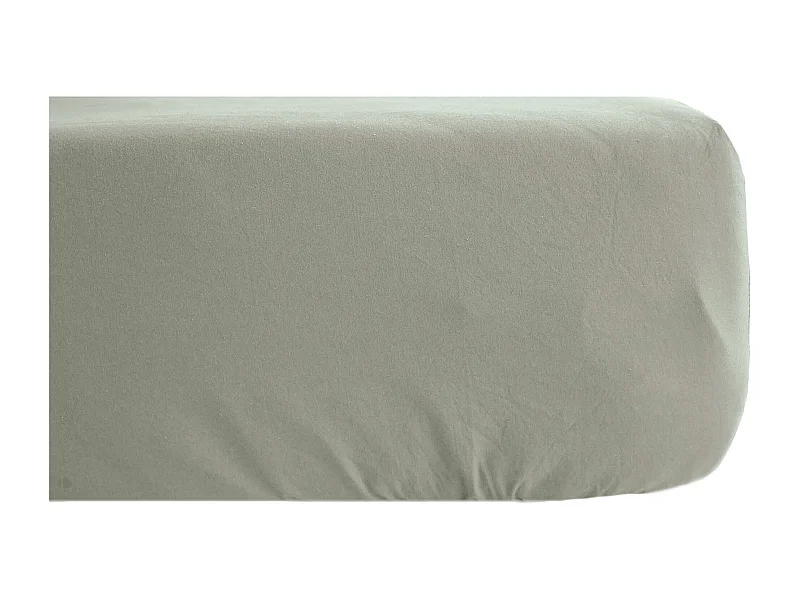 Drap housse PALACE pur coton lavé 90x190 cm bonnet 30 cm uni vert laurier