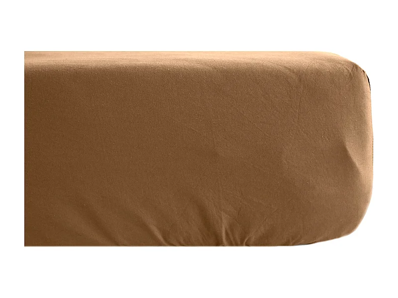 Drap housse uni 80x200 cm bonnet 35 cm percale de coton MANOIR marron Cognac