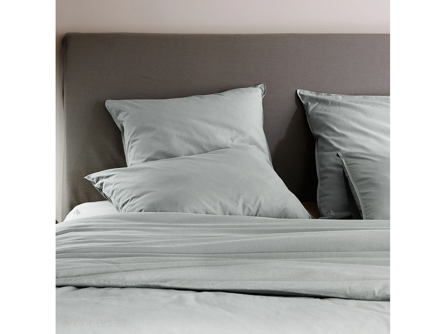 Drap housse PALACE pur coton lavé 180x200 cm bonnet 35 cm uni vert lichen