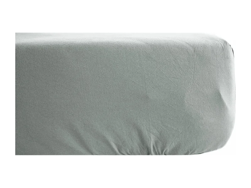 Drap housse PALACE pur coton lavé 180x200 cm bonnet 35 cm uni vert lichen