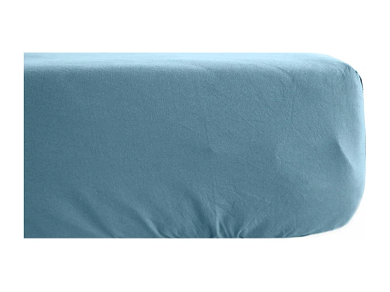 Drap housse PALACE pur coton lavé 160x200 cm bonnet 35 cm uni bleu topaze