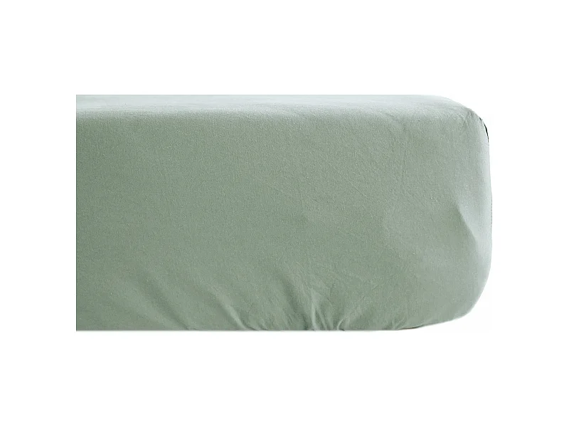 Drap housse uni 160x200 cm bonnet 40 cm percale de coton MANOIR vert Lichen