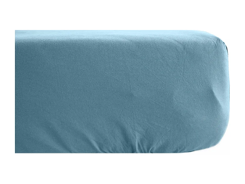 Drap housse PALACE pur coton lavé 90x190 cm bonnet 30 cm uni bleu topaze