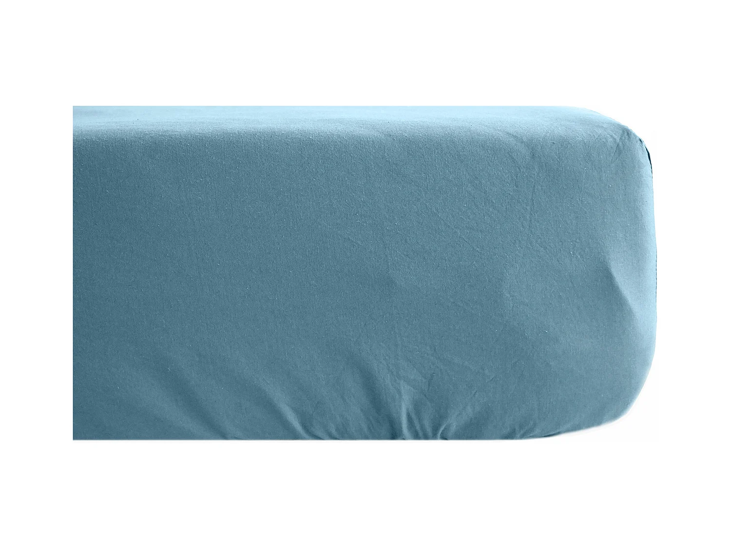 Drap housse 90x190 cm pur coton lavé PALACE bleu topaze