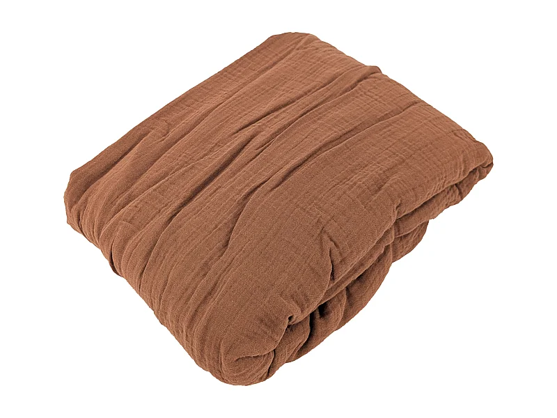 Drap housse MILOS mousseline de coton 160x200 cm bonnet 30 cm uni marron cognac