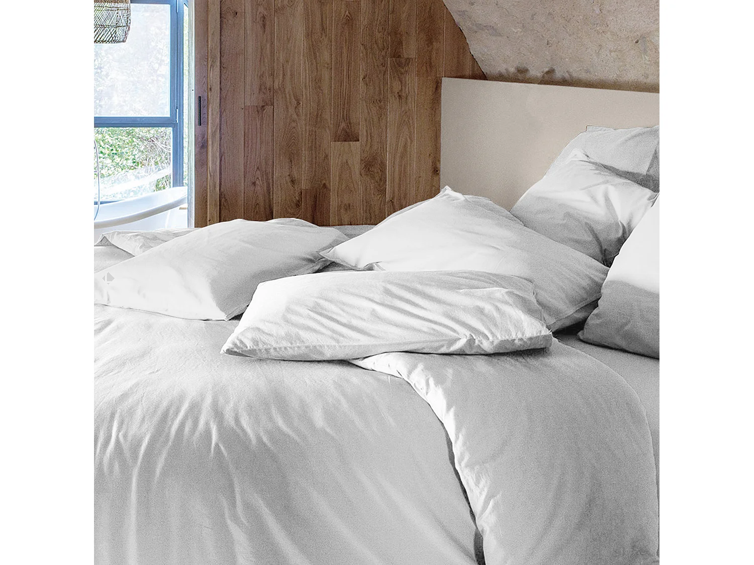 Drap housse PALACE pur coton lavé 140x190 cm bonnet 35 cm uni blanc neige