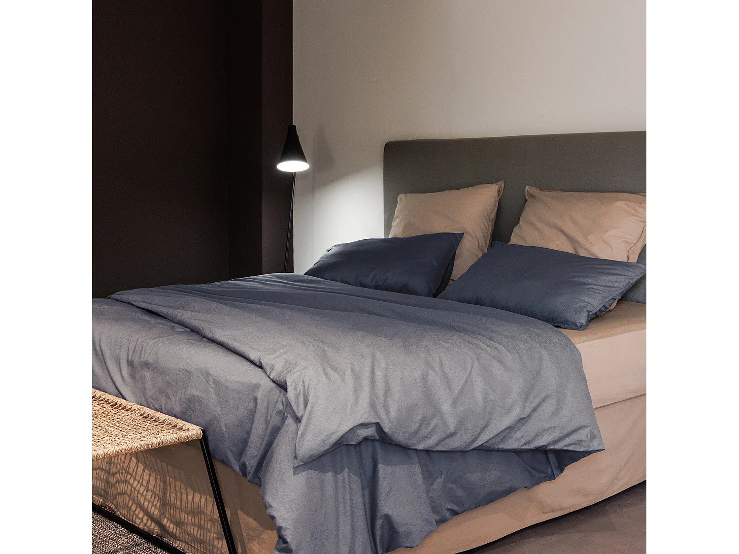 Drap housse PALACE pur coton lavé 140x190 cm bonnet 35 cm uni gris brume