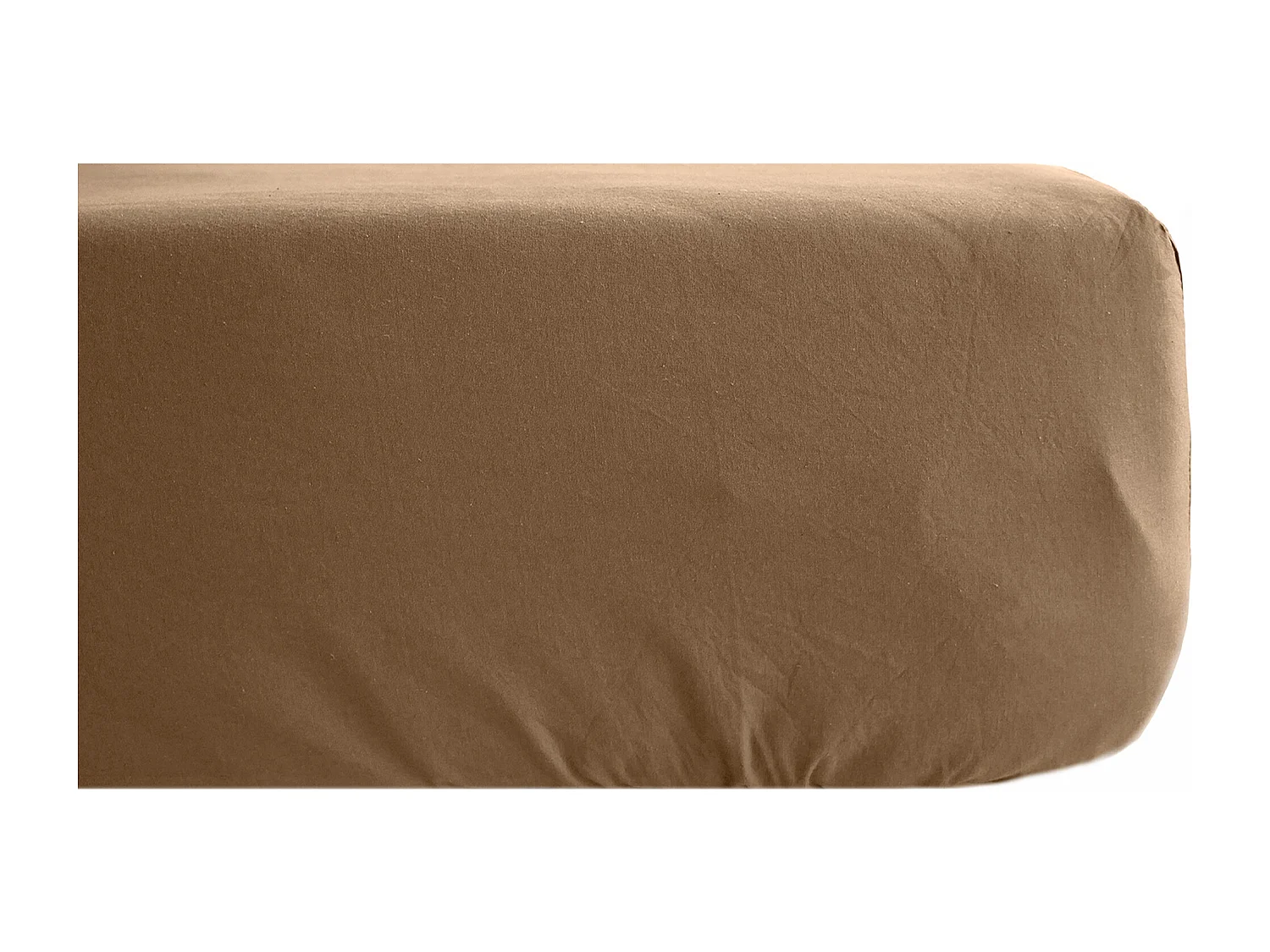 Drap housse PALACE pur coton lavé 180x200 cm bonnet 35 cm uni marron cognac