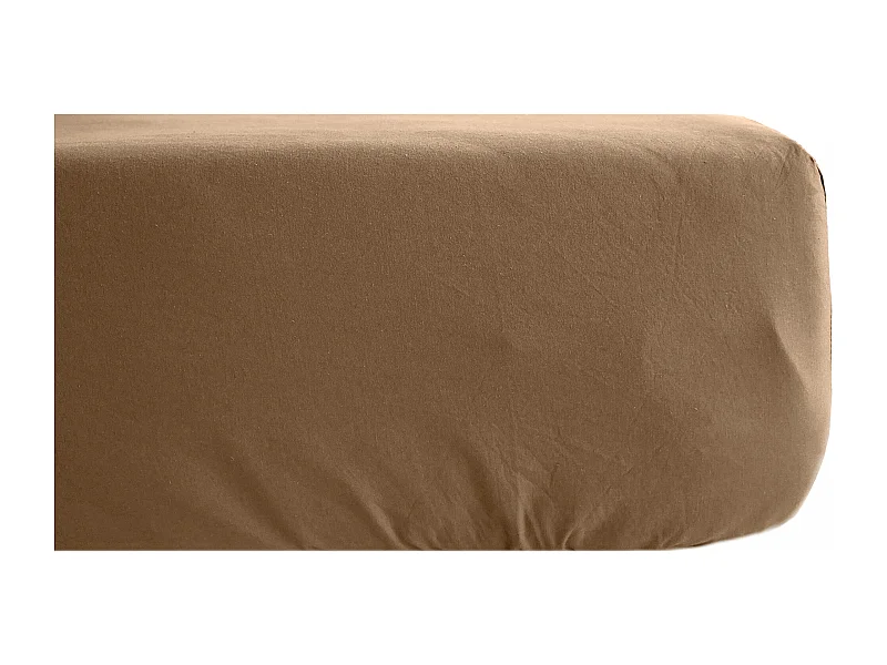 Drap housse PALACE pur coton lavé 180x200 cm bonnet 35 cm uni marron cognac