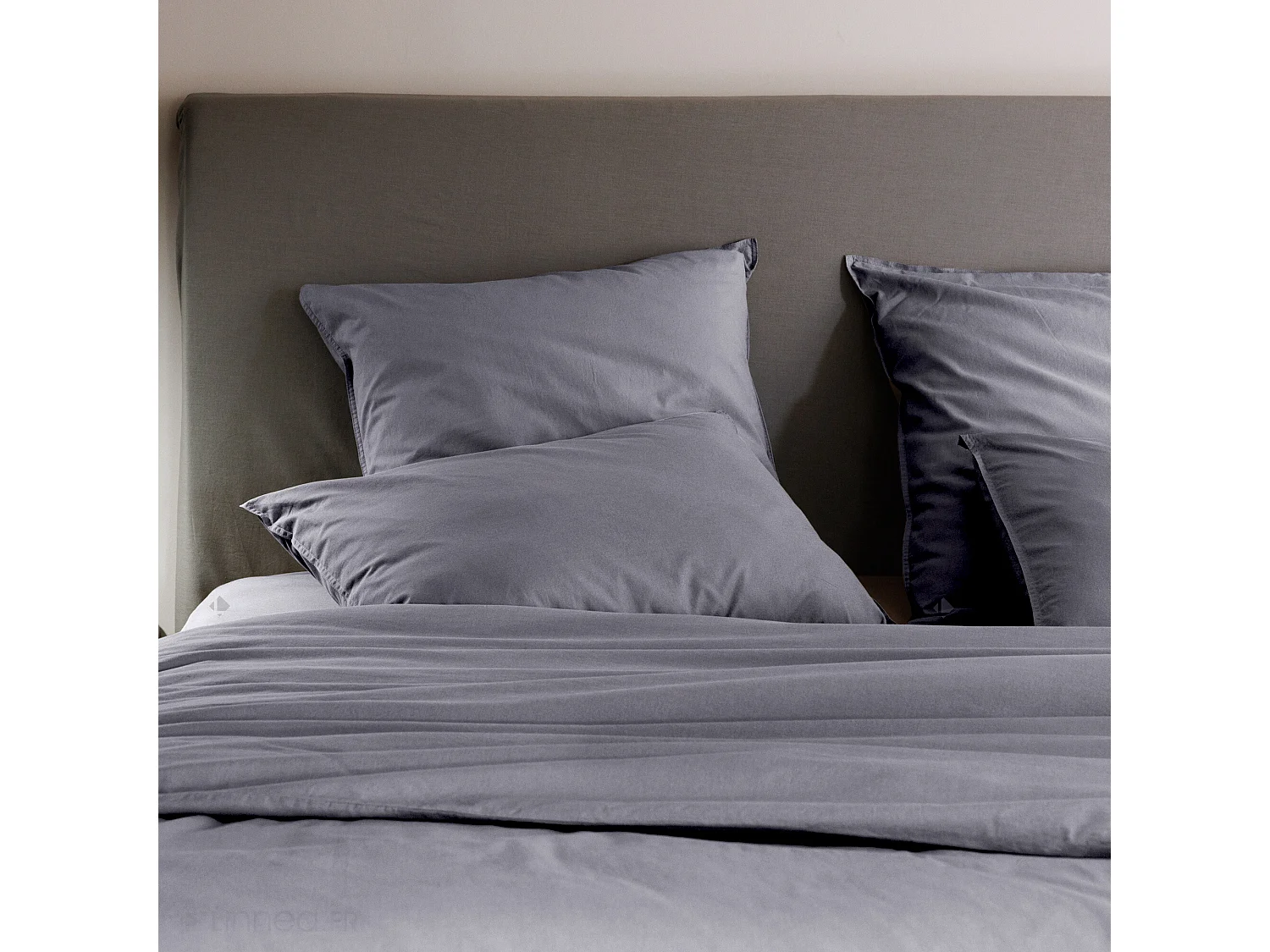 Drap housse PALACE pur coton lavé 160x200 cm bonnet 35 cm uni gris brume