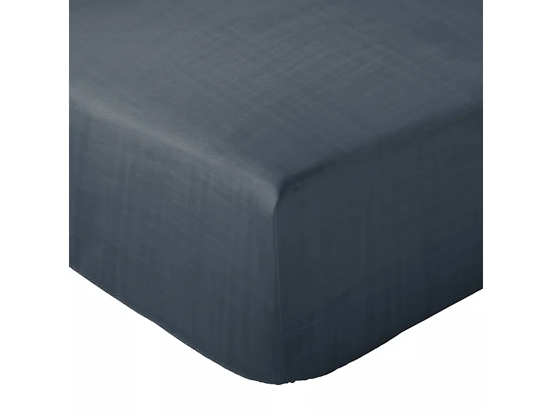 Drap housse MILOS mousseline de coton 160x200 cm bonnet 30 cm uni noir granit