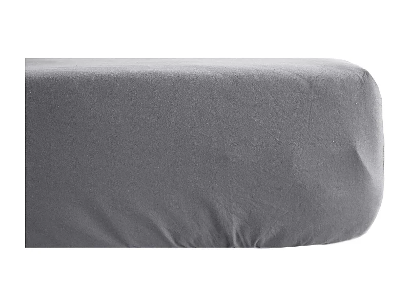 Drap housse uni 180x200 cm bonnet 35 cm percale de coton MANOIR gris Ardoise
