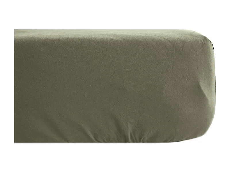 Drap housse uni 180x200 cm bonnet 35 cm percale de coton MANOIR vert Mousse