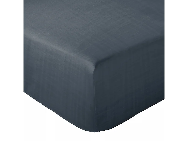 Drap housse MILOS mousseline de coton 180x200 cm bonnet 30 cm uni noir granit