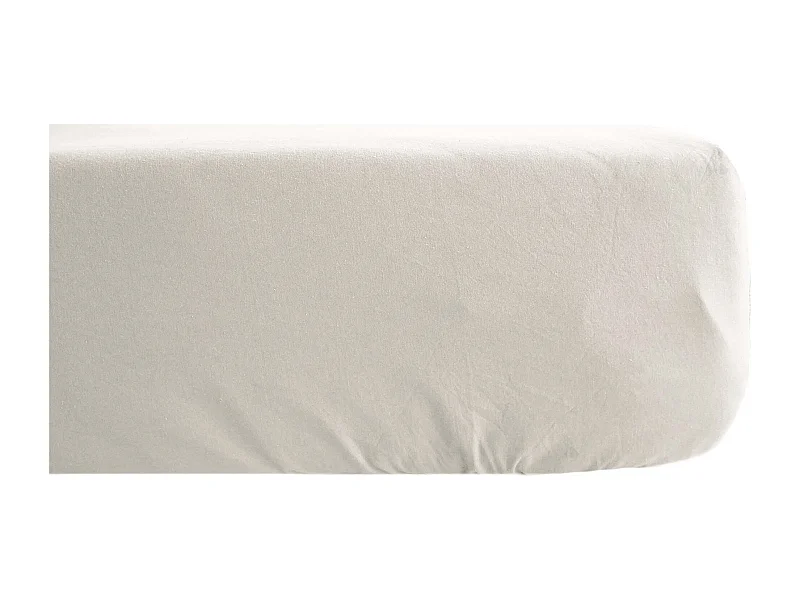 Drap housse PALACE pur coton lavé 180x200 cm bonnet 35 cm uni blanc nacre