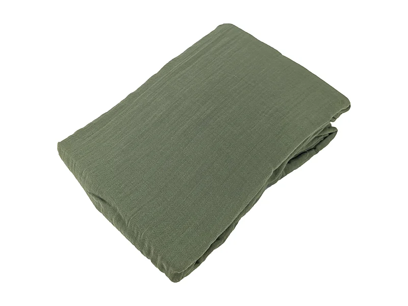 Drap housse MILOS mousseline de coton 160x200 cm bonnet 30 cm uni vert mousse