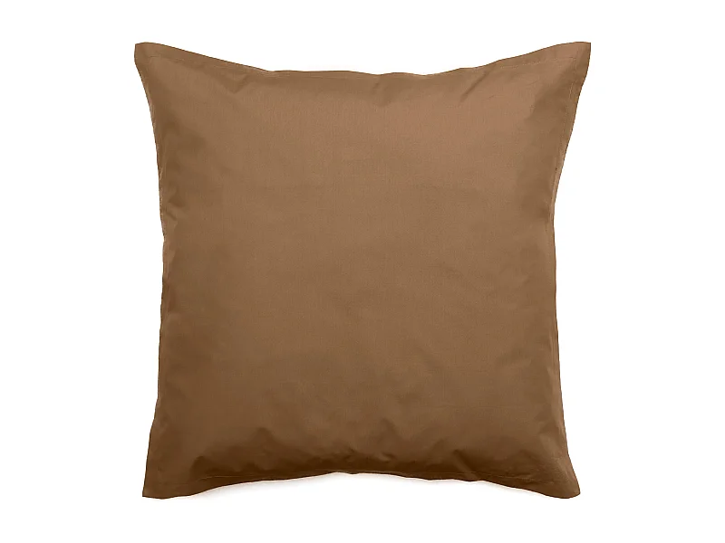 Taie d'oreiller volants plats 65x65 cm percale MANOIR marron Cognac