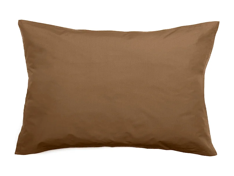Taie d'oreiller volants plats 50x70 cm percale MANOIR marron Cognac