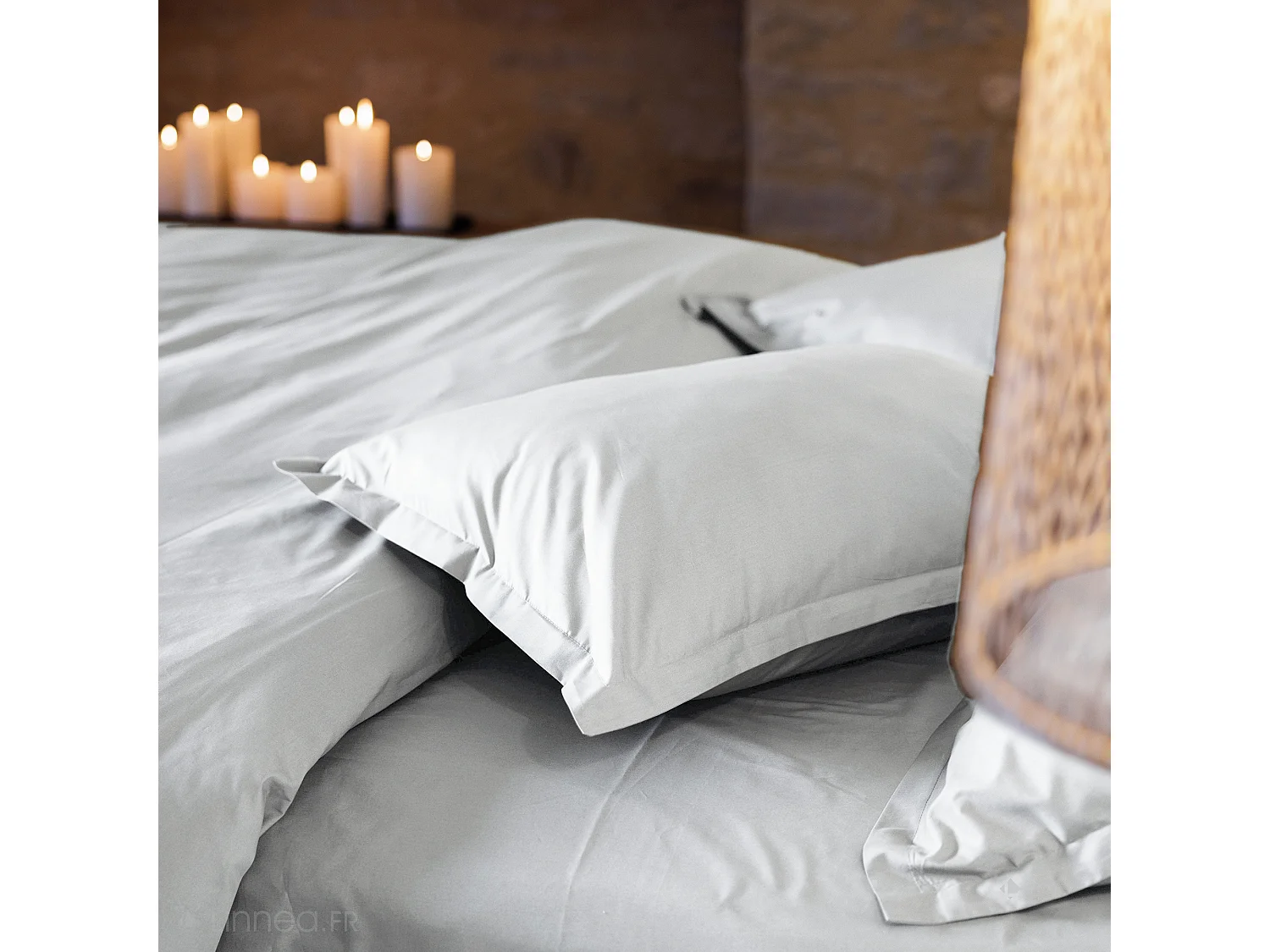Taie d'oreiller volants plats 65x65 cm percale MANOIR blanc Neige