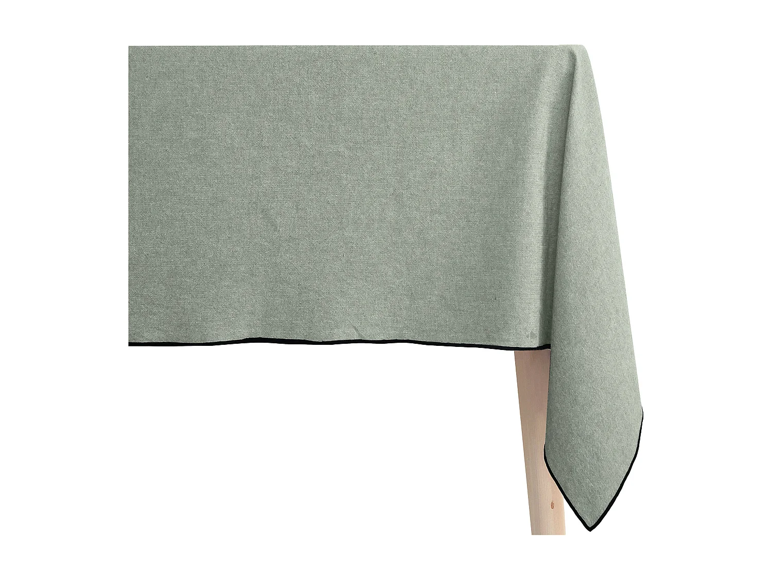 Nappe carrée coton 160x160 cm HONO vert Lichen finition point bourdon